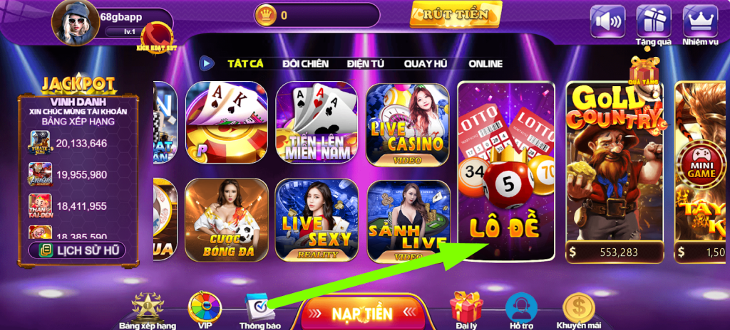 Bạn có thể chọn Lô đề tại mục game Online của cổng game