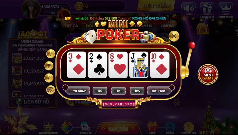 Mini poker đơn giản, bắt mặt với tỷ lệ nhận thưởng lớn