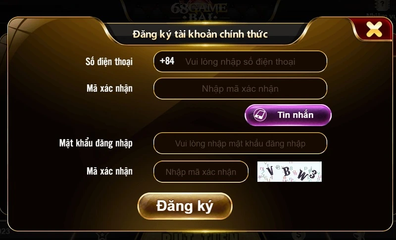 Sử dụng sdt cá nhân để đăng ký tài khoản 68 game bài